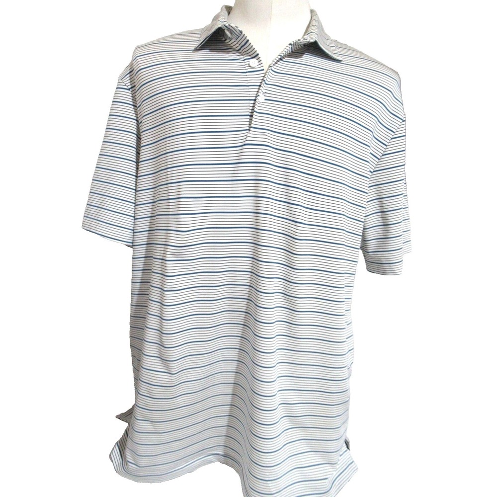 Adidas Men's Size XL Blue Black & White Stripe Short Sleeve Loose Fit Golf Shirt
